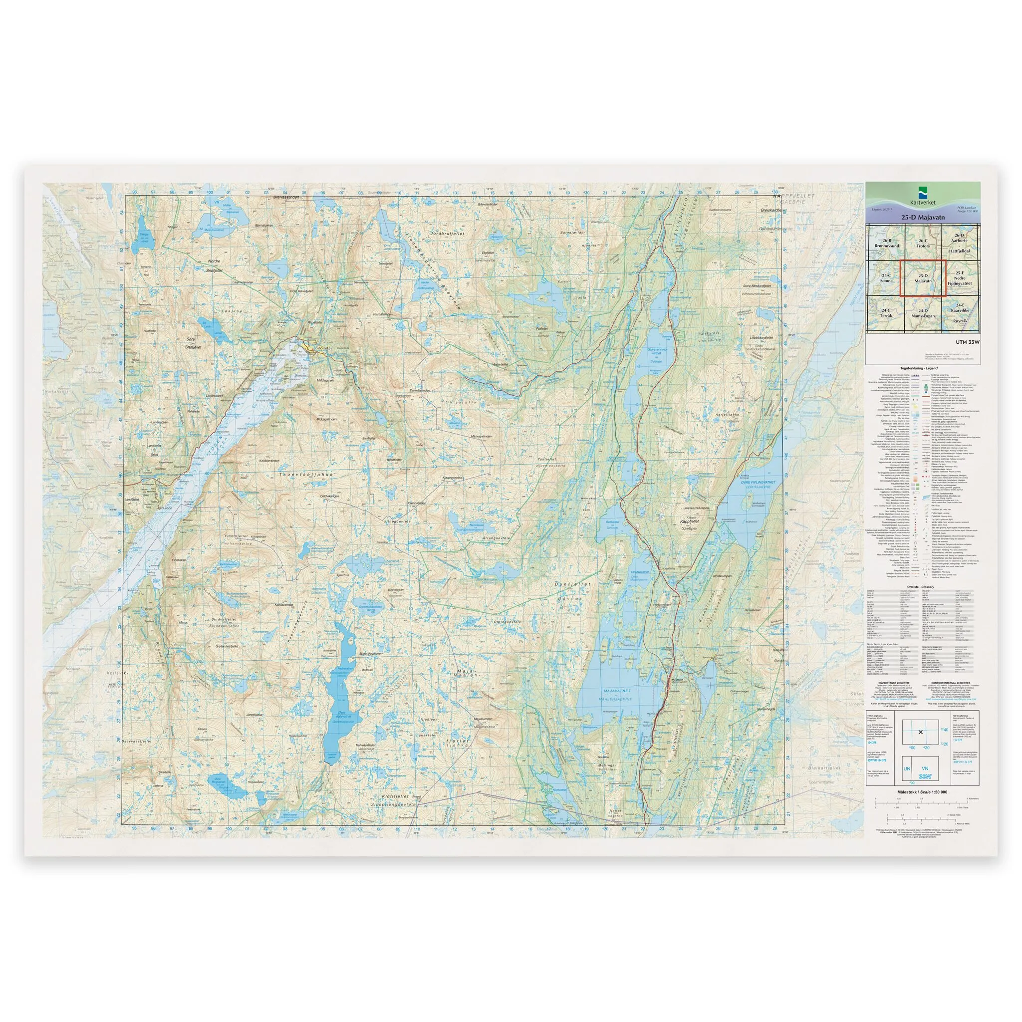 Kartverket - landkart (N50): 25-D Majavatn