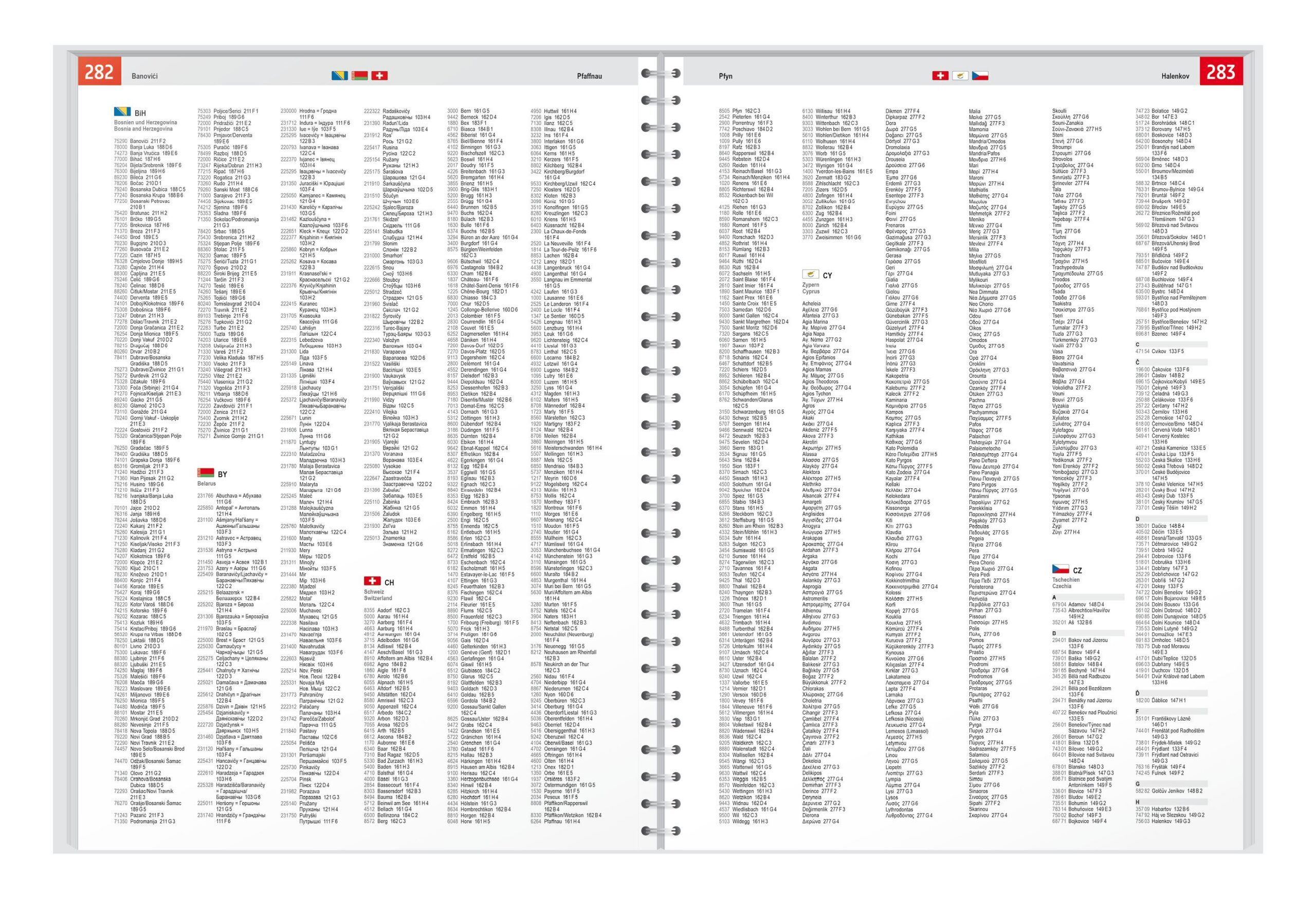 Stedsregister med postnumre i Europa bilatlas