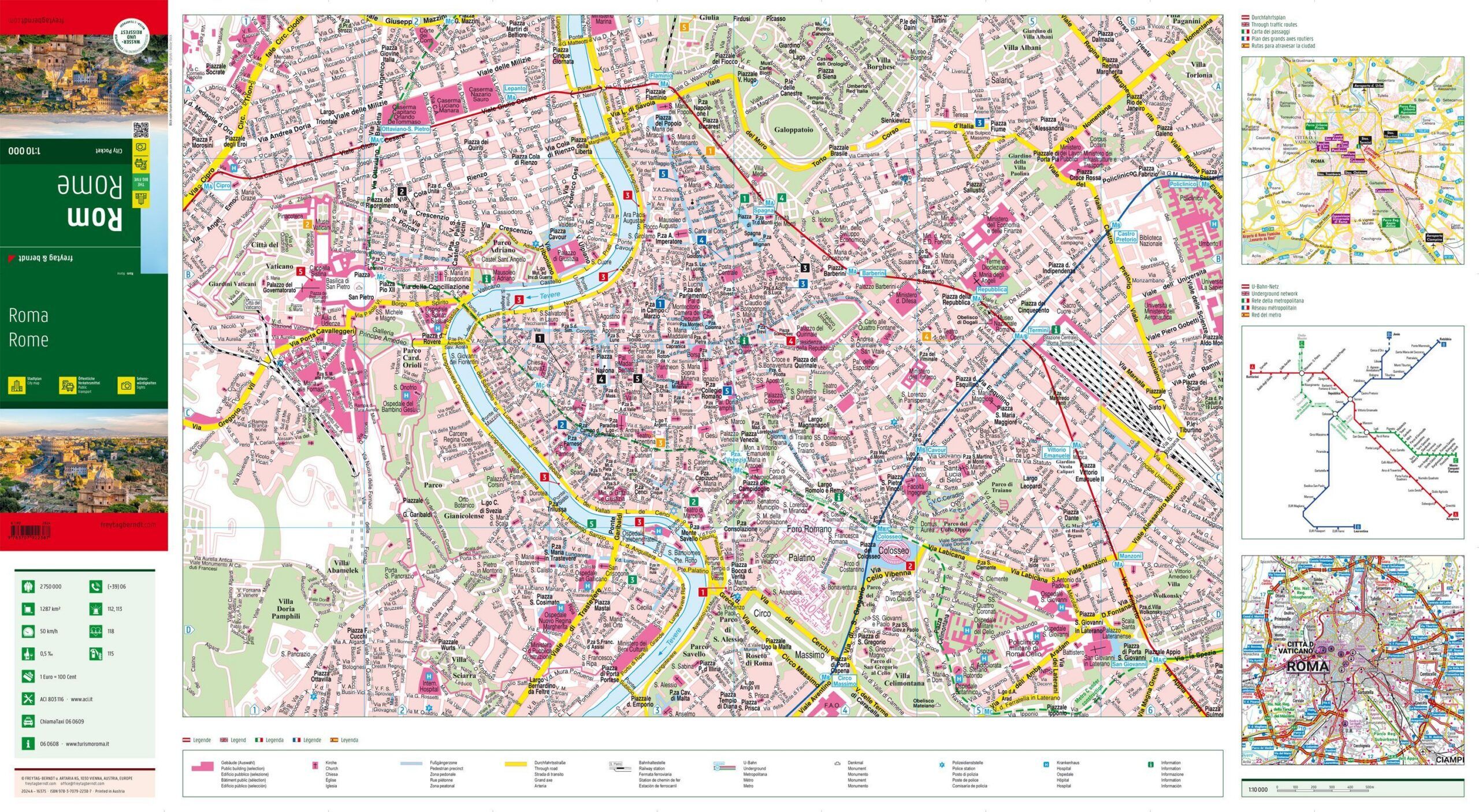 Utbrettet Freytag & Berndt bykart over Roma i målestokk 1:10 000.