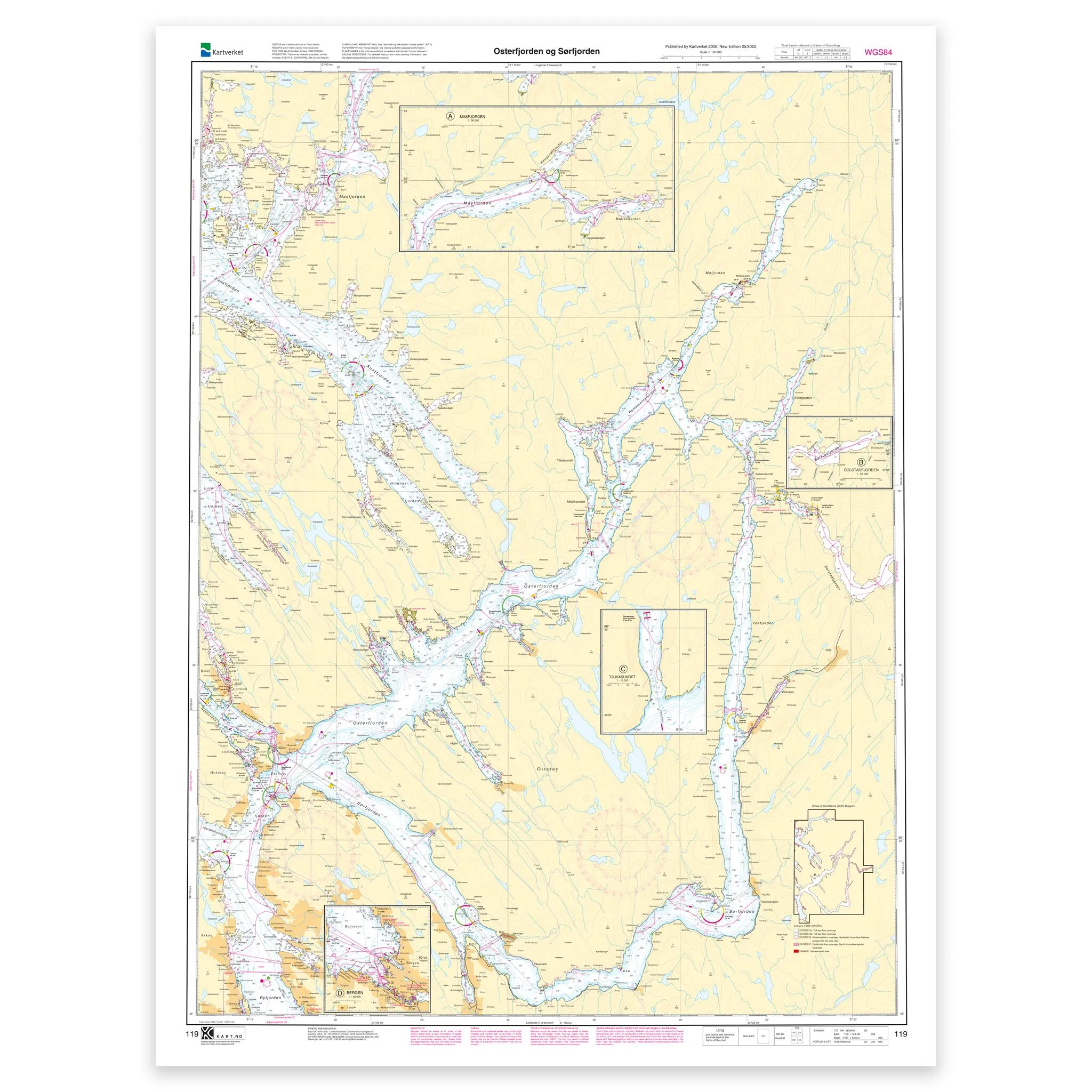 Kartverket – hovedkart 119: Osterfjorden og Sørfjorden