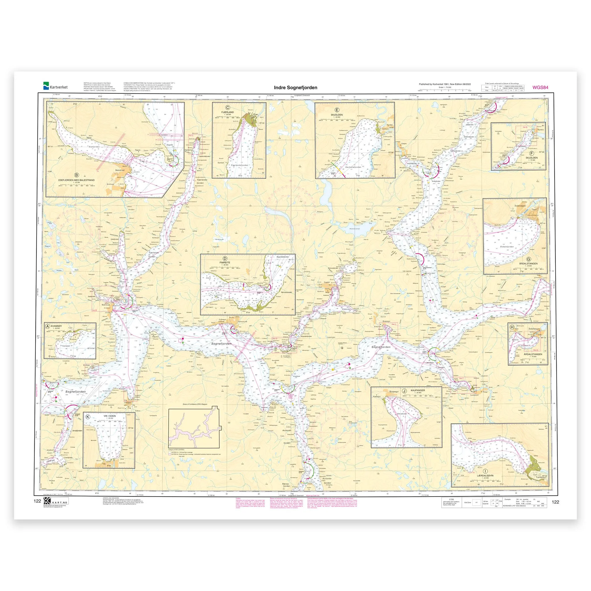 Kartverket – hovedkart 122: Indre Sognefjorden