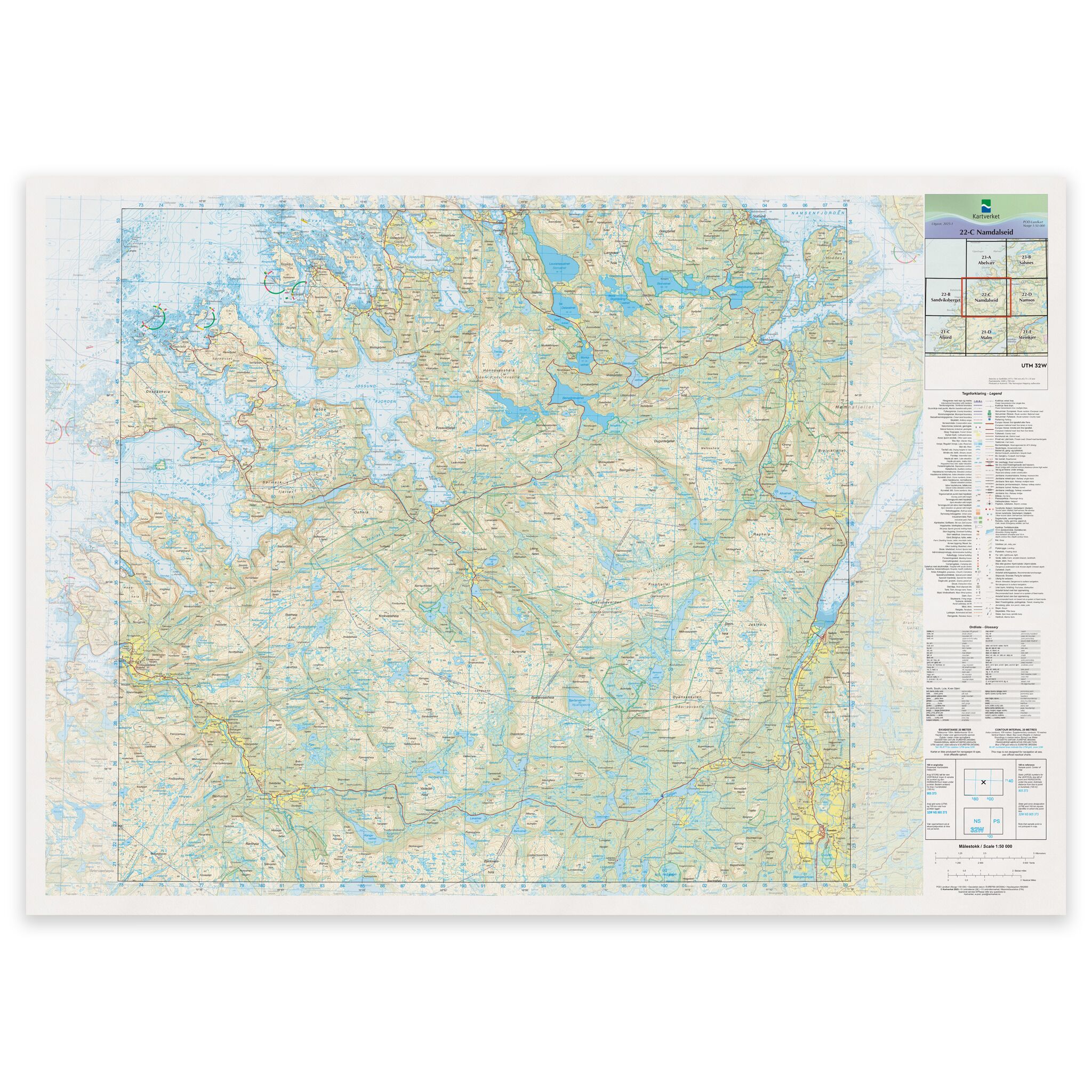 Kartverket - landkart (N50): 22-C Namdalseid