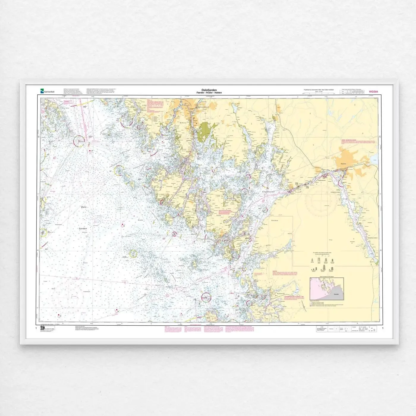Kartverket hovedkart 1 Oslofjorden innrammet