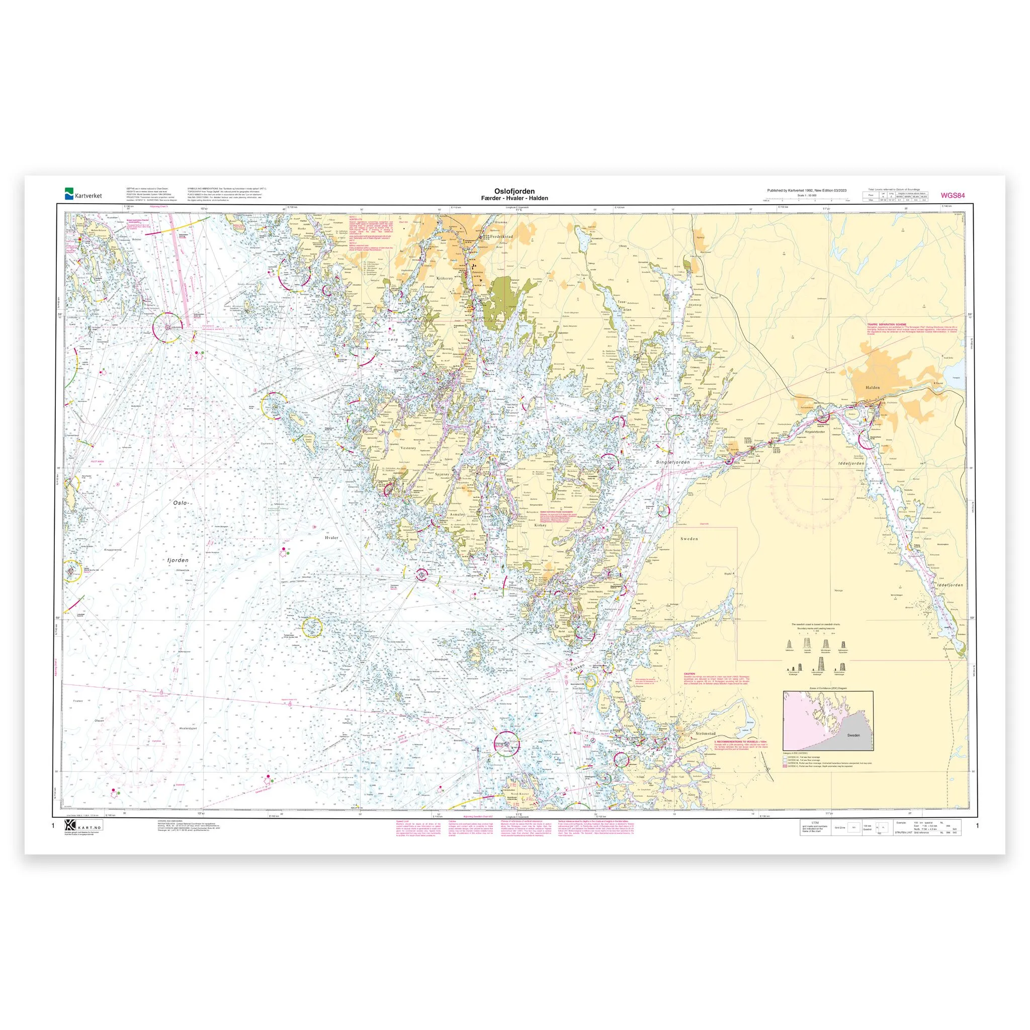 Kartverket – hovedkart 1: Oslofjorden. Færder – Hvaler – Halden