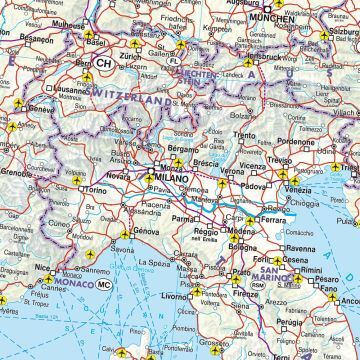 Detaljert utsnitt av jernbanekart over Europa med tett tognett