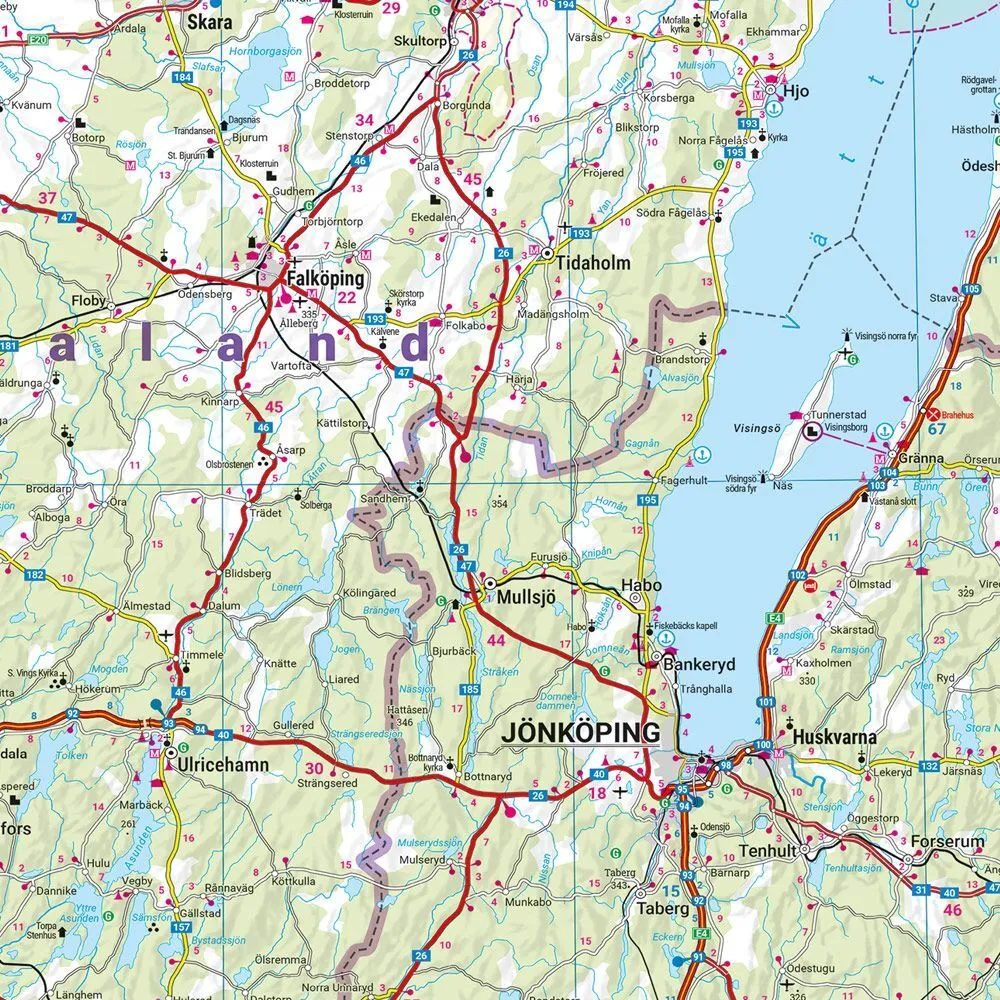 Detaljutsnitt fra Sverige veikart 1:600 000