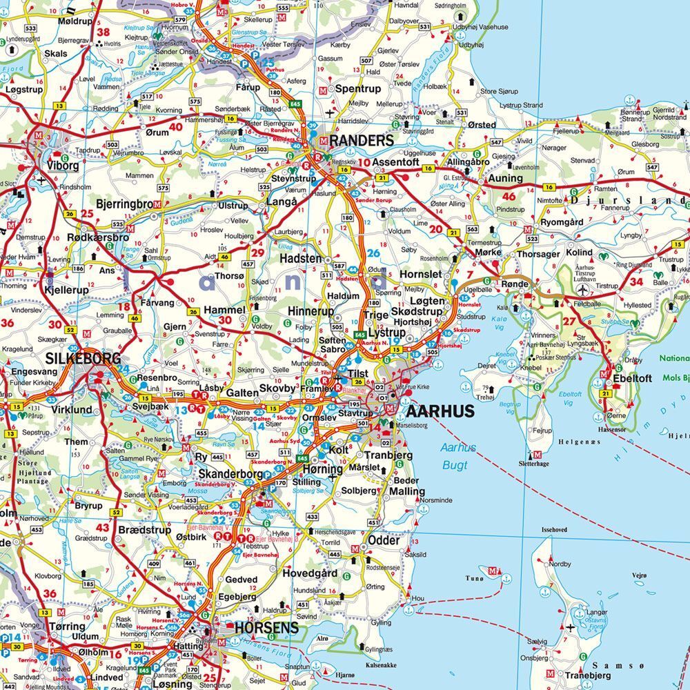 Kartutsnitt fra Danmark veikart 1:400 000