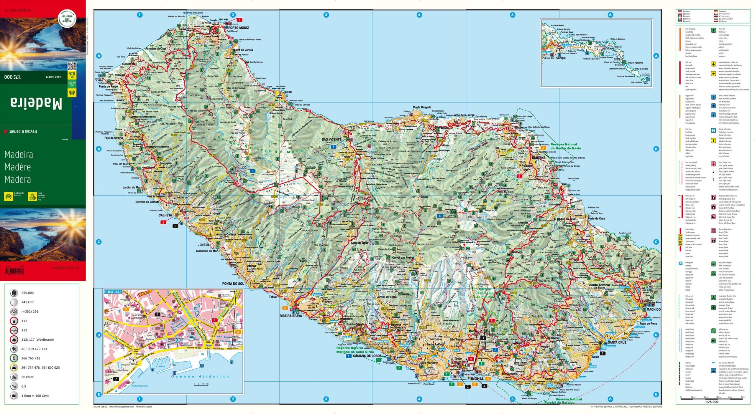 Madeira veikart i lommeformat utbrettet med full oversikt over øya