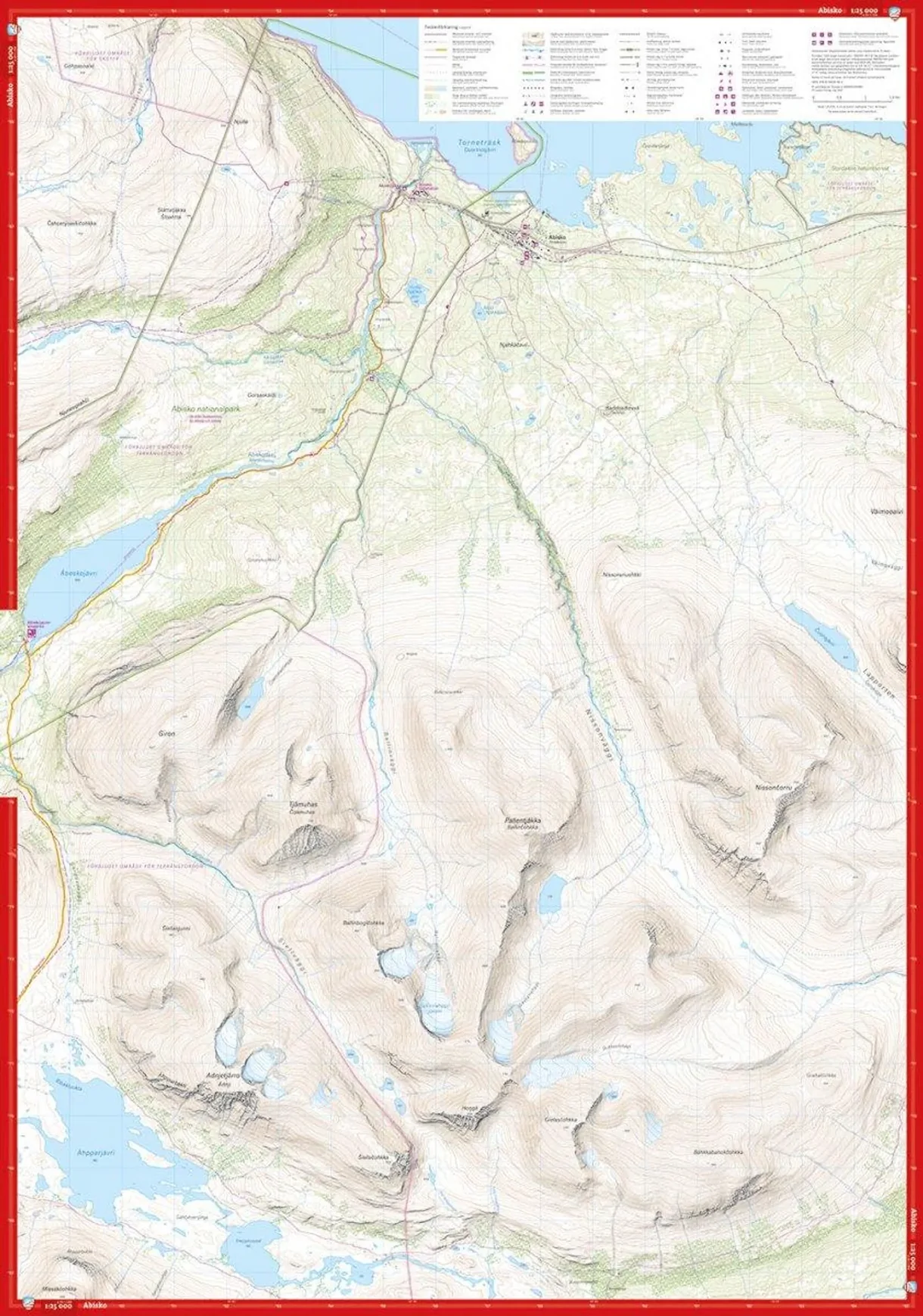 Abisko Björkliden Riksgränsen komplett turkart forside og bakside