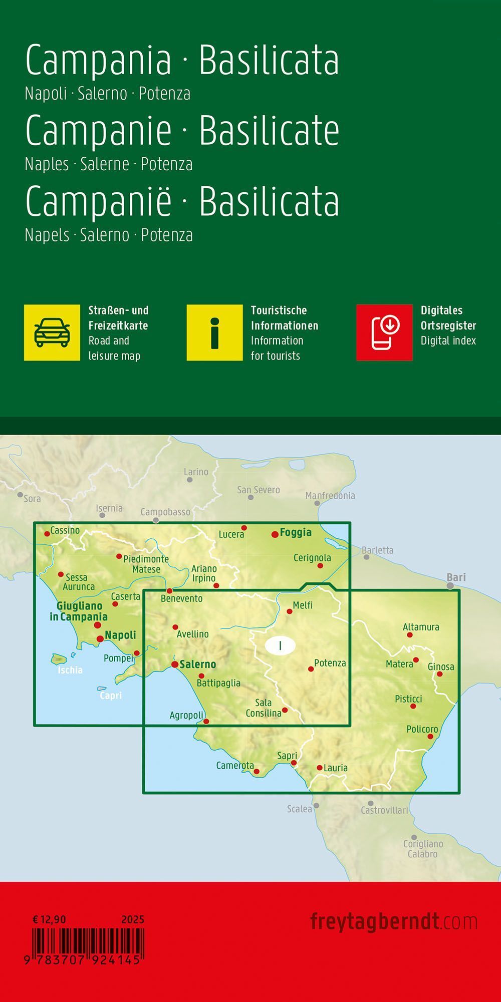 Kampania og Basilicata – vei- og fritidskart 1:150 000 – Freytag & Berndt – bakside
