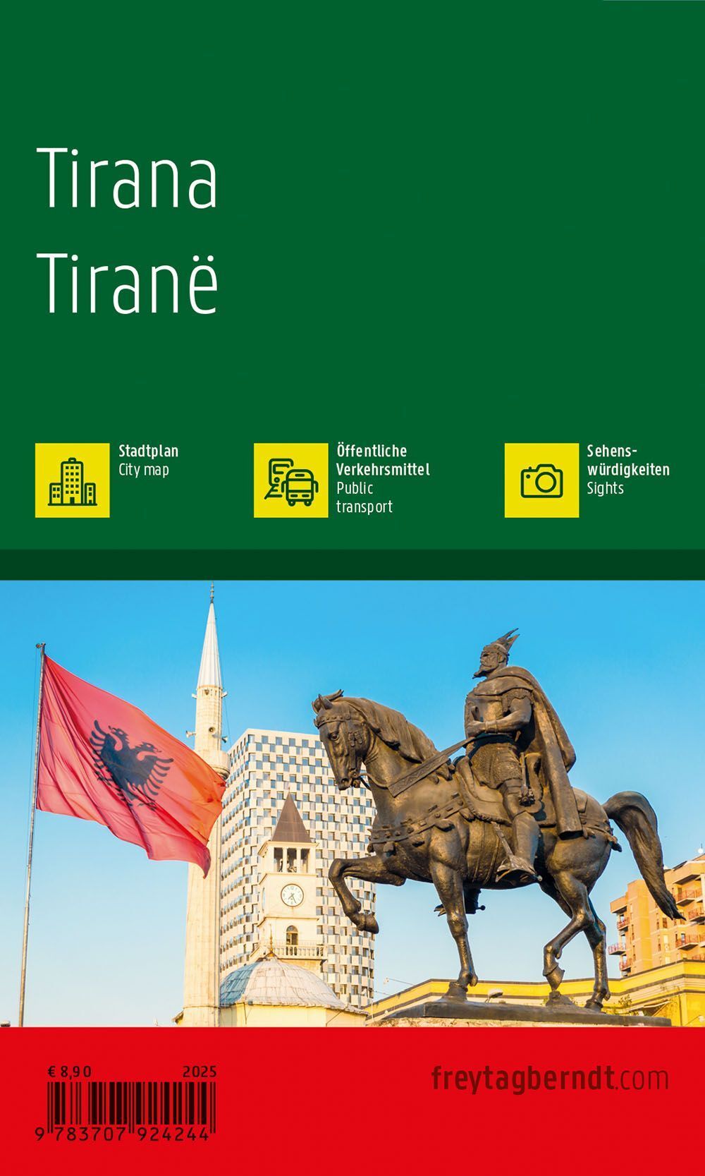 Tirana – bykart (vannfast, lommeformat) – bakside