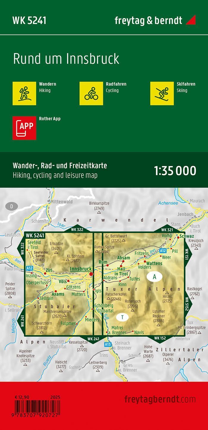 Innsbruck og omegn – turkart (vannfast) – bakside
