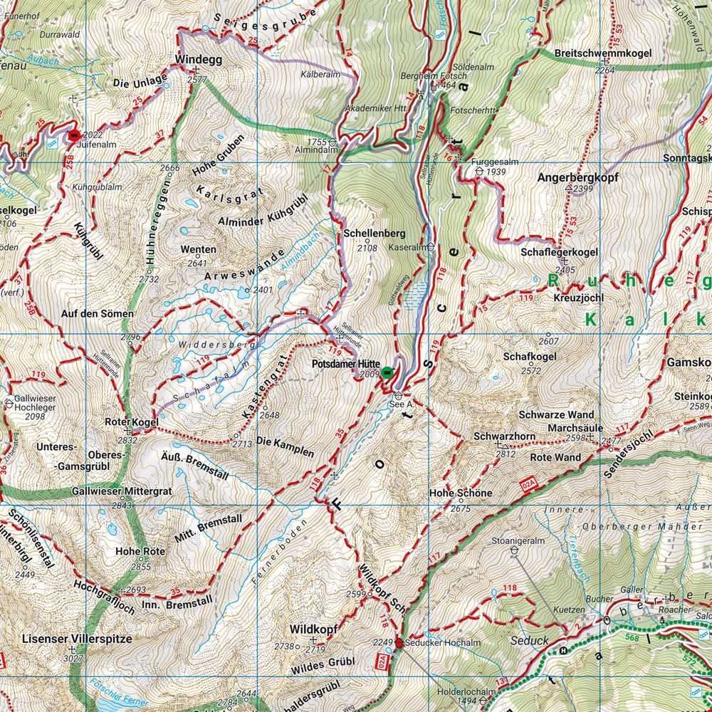 Innsbruck, Stubai, Sellrain og Brenner – turkart (vannfast) – innholdseksempel 9
