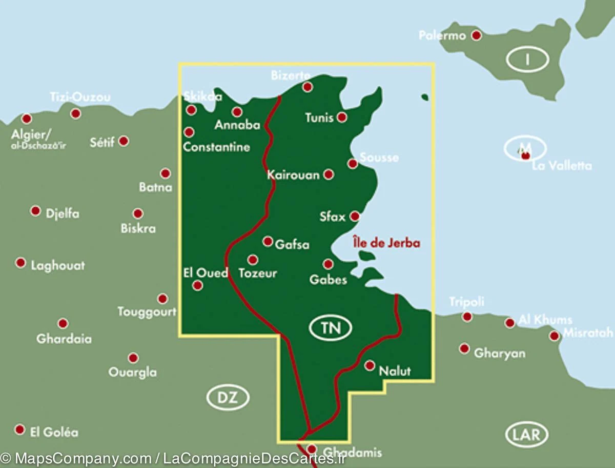 Tunisia – veikart (flerspråklig) – innholdseksempel 1
