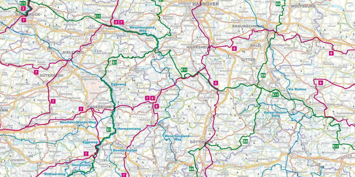 Langdistanseruter i Tyskland – turkart (vannfast) – innholdseksempel 1