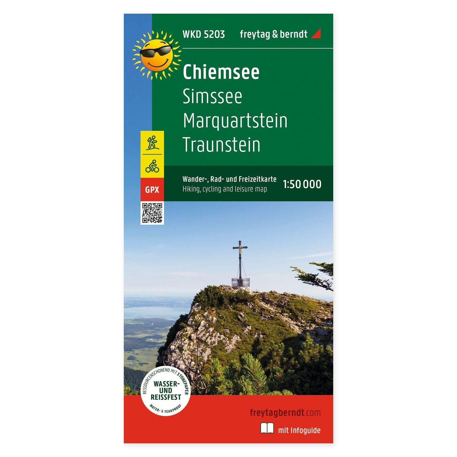 Chiemsee, Simssee, Marquartstein og Traunstein – turkart med infoguide (vannfast) – forside