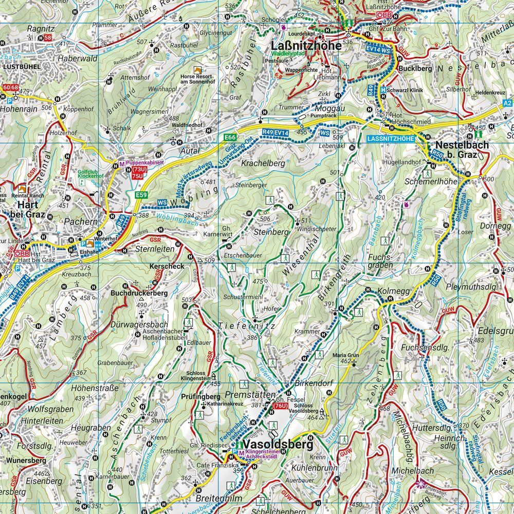 Graz og omegn – turkart 1:50 000 (vannfast) – kartutsnitt