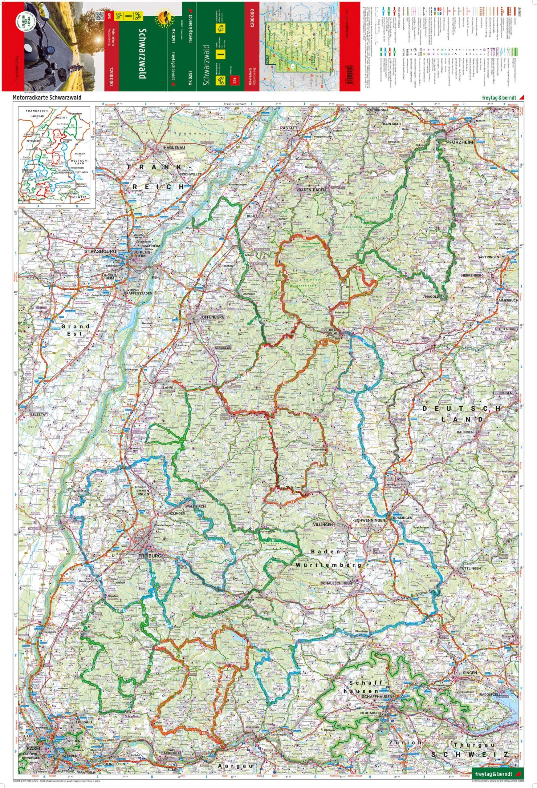 Schwarzwald – motorsykkelkart 1:200 000 (vannfast) – kartutsnitt