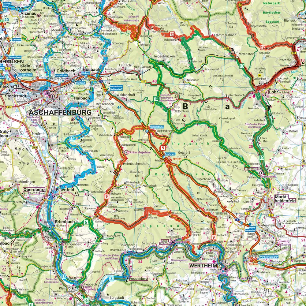 Spessart og Odenwald – motorsykkelkart 1:200 000 (vannfast) – kartutsnitt