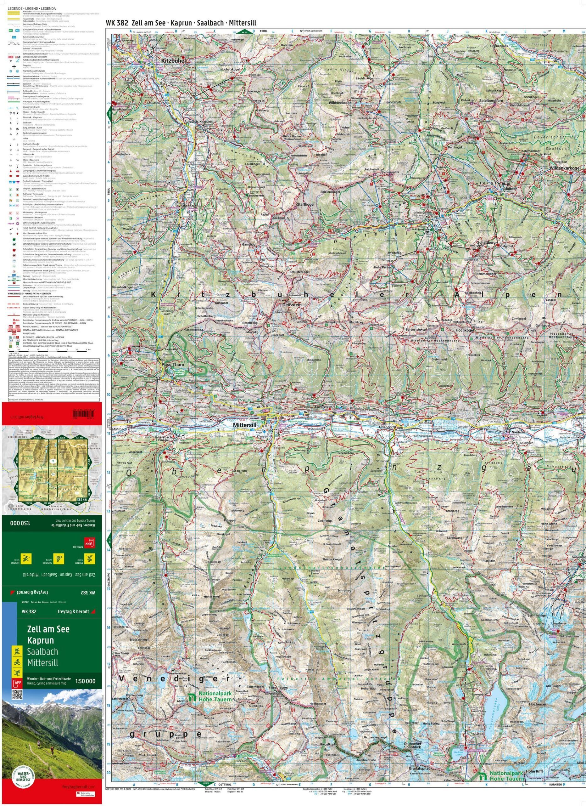 Zell am See og Kaprun – turkart 1:50 000 (vannfast) – kartutsnitt