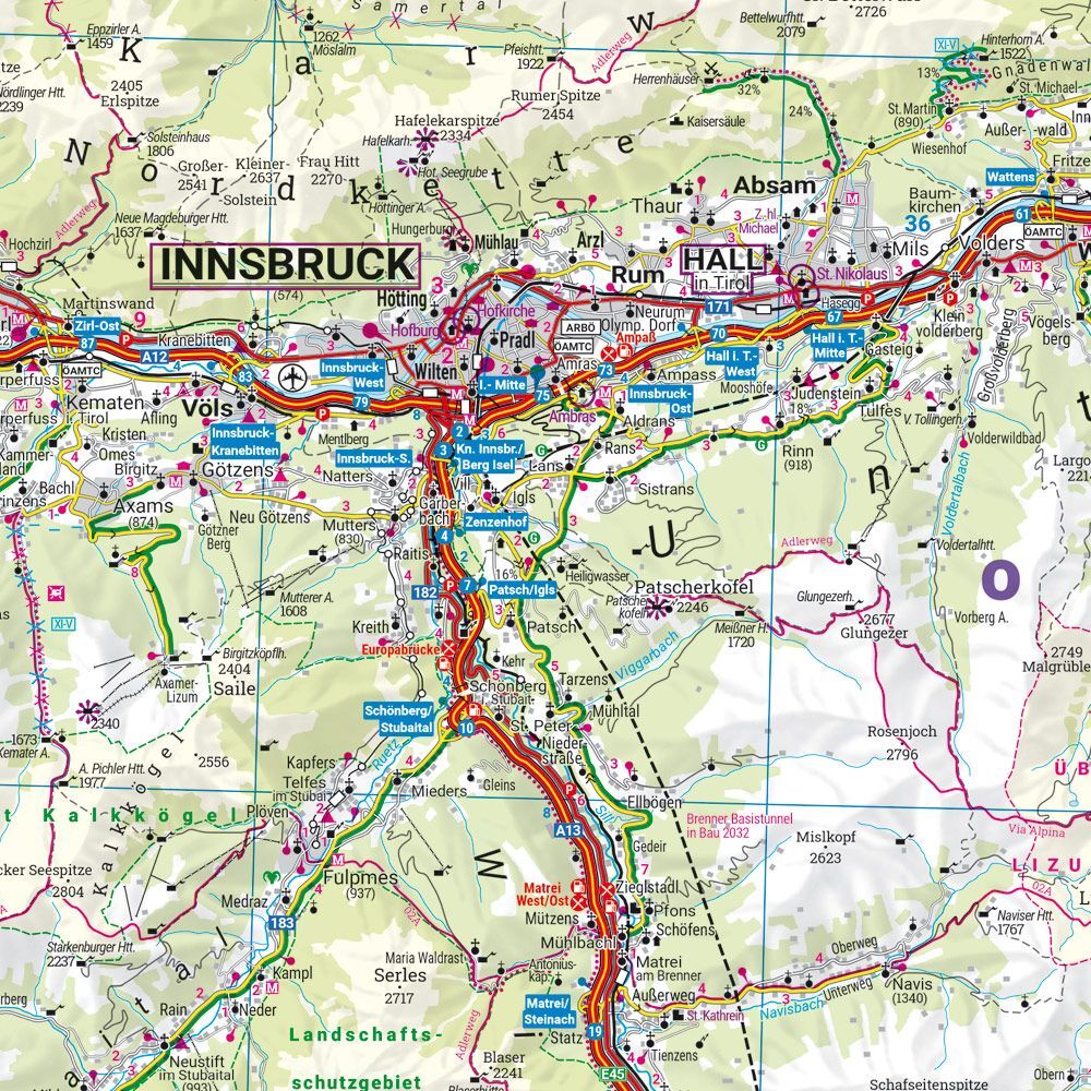 Tyrol and Vorarlberg – Road Map (Multilingual) – Map Detail