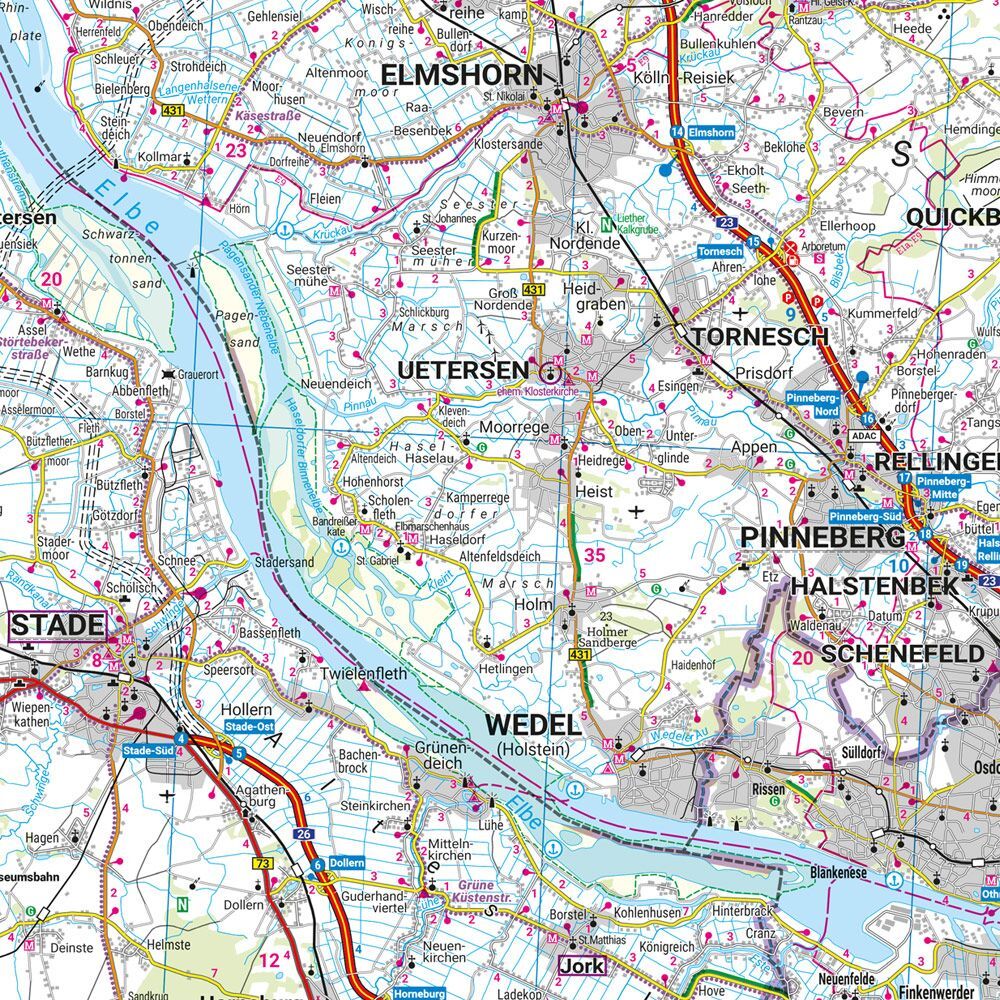 Schleswig-Holstein og Hamburg – veikart (flerspråklig) – kartutsnitt