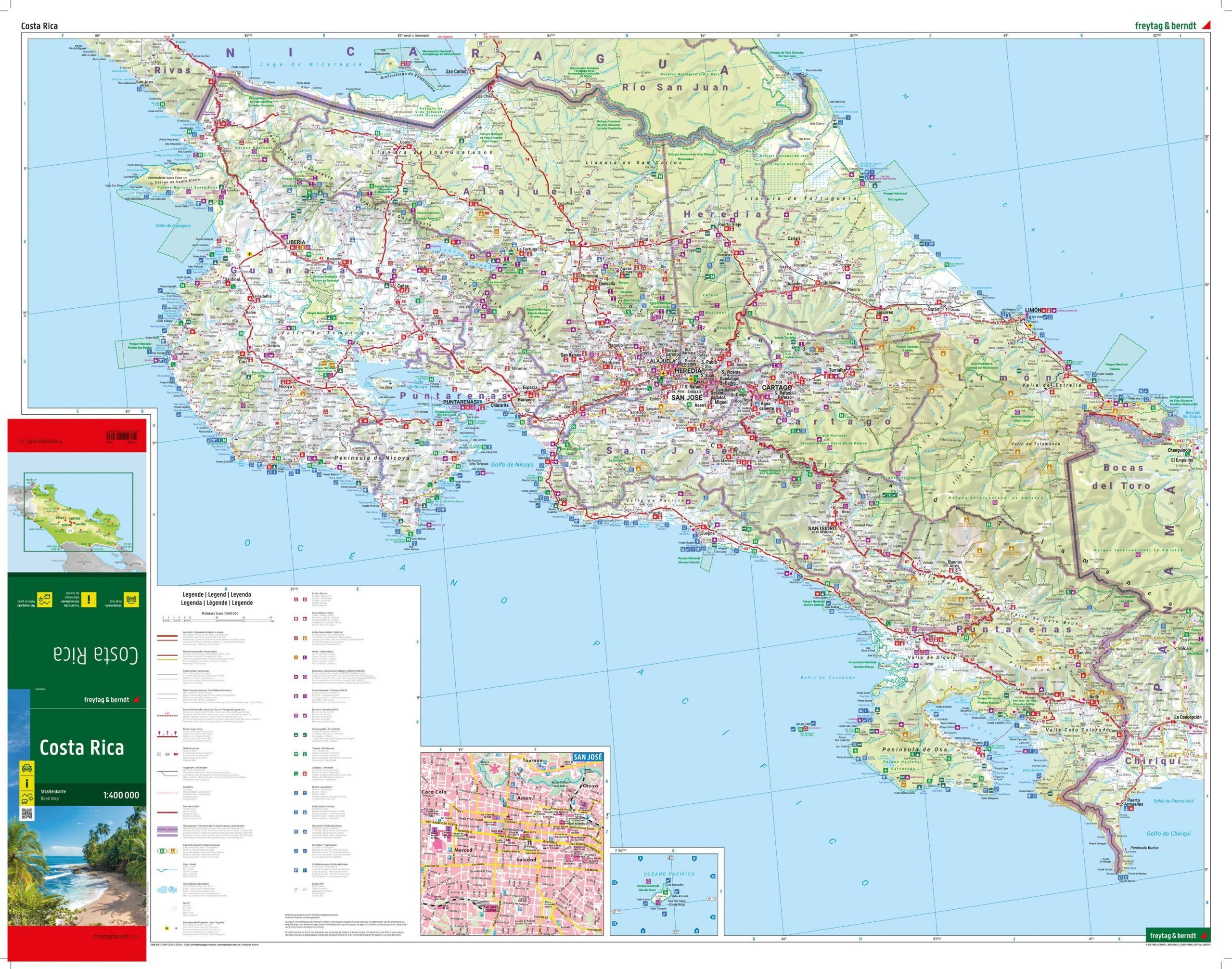 Costa Rica – veikart (flerspråklig) – kartutsnitt