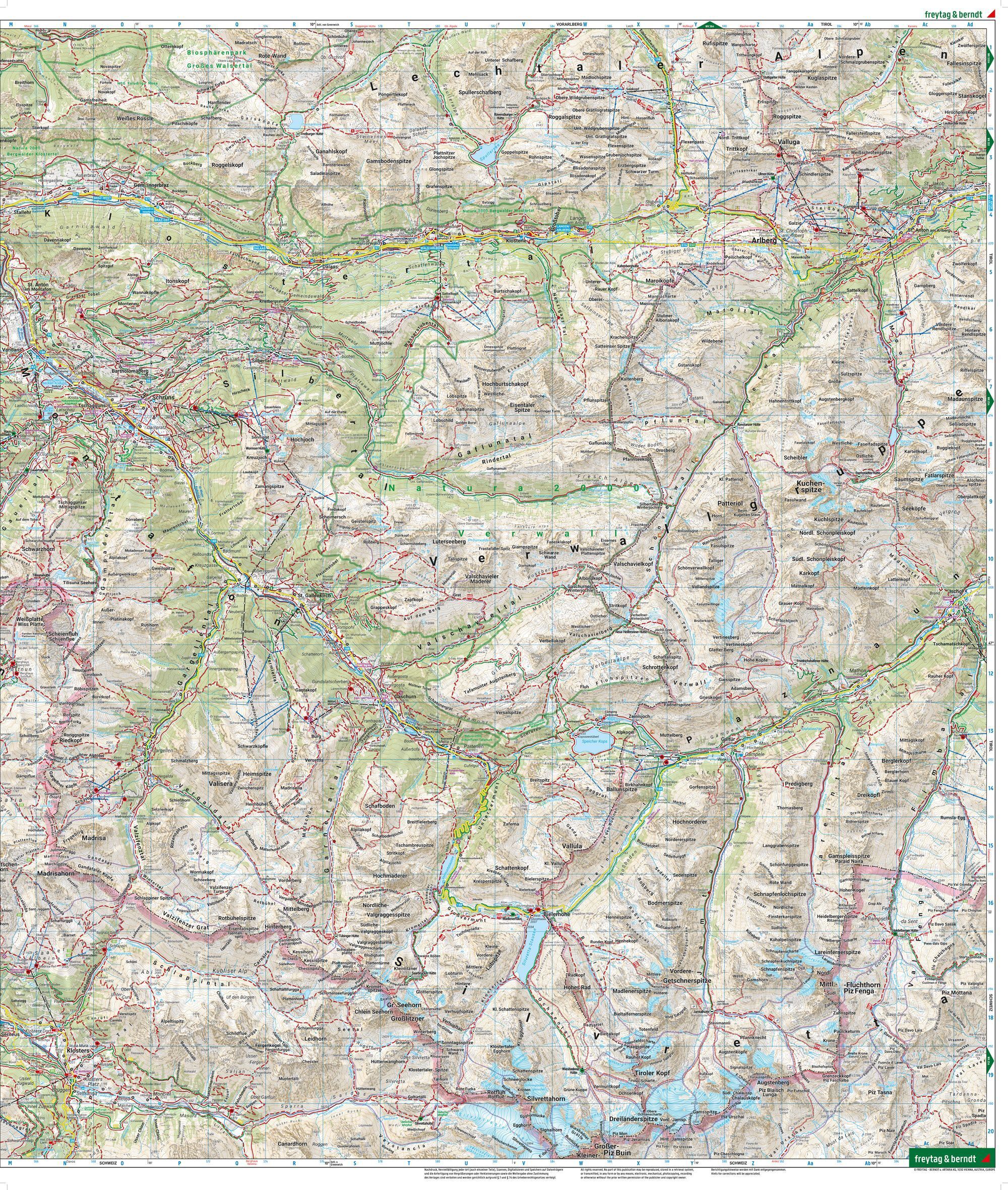 Montafon, Silvretta og Klostertal – turkart 1:50 000 (vannfast) – kartutsnitt