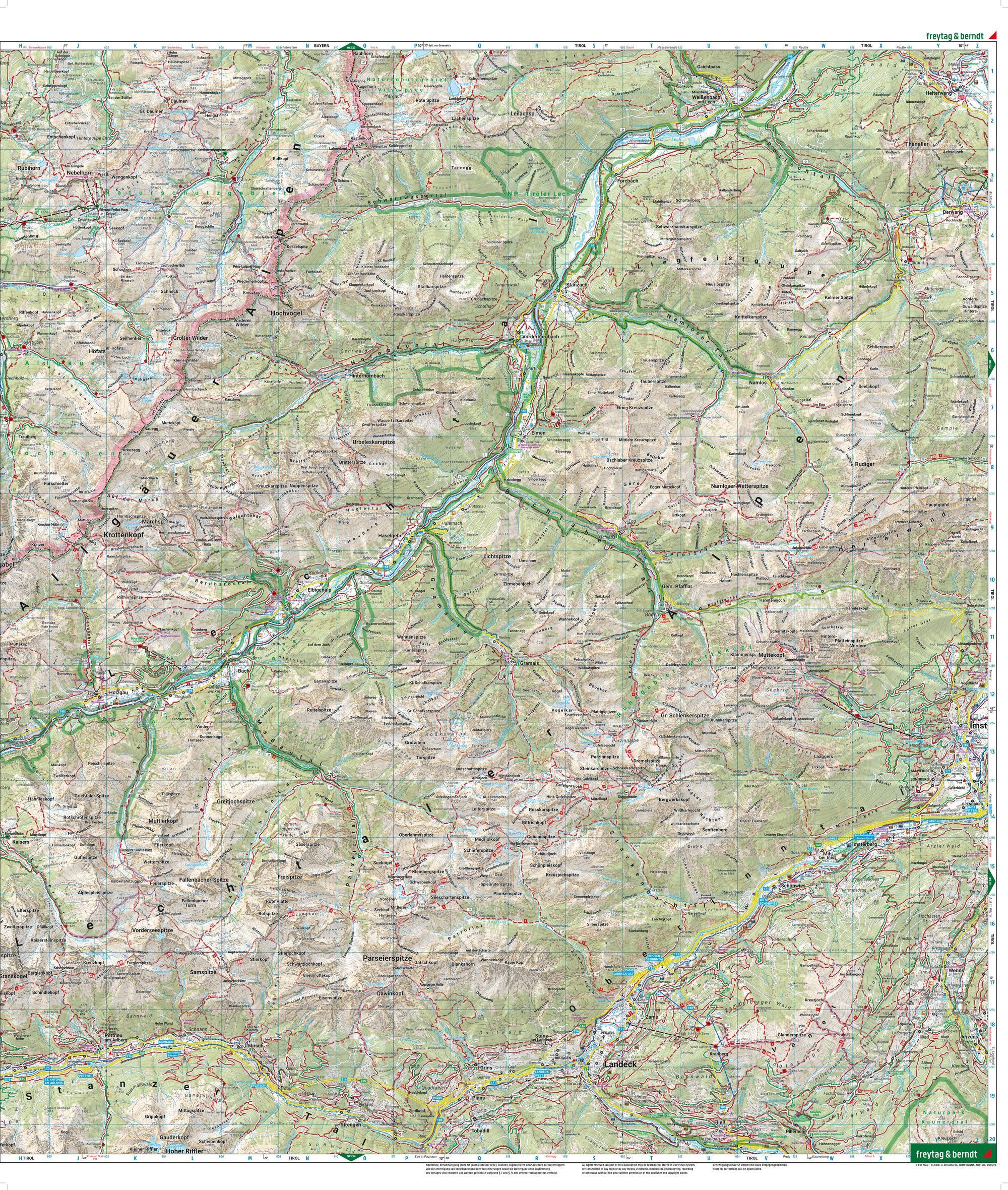 Lechtaler Alpene og Allgäuer Alpene – turkart 1:50 000 (vannfast) – kartutsnitt