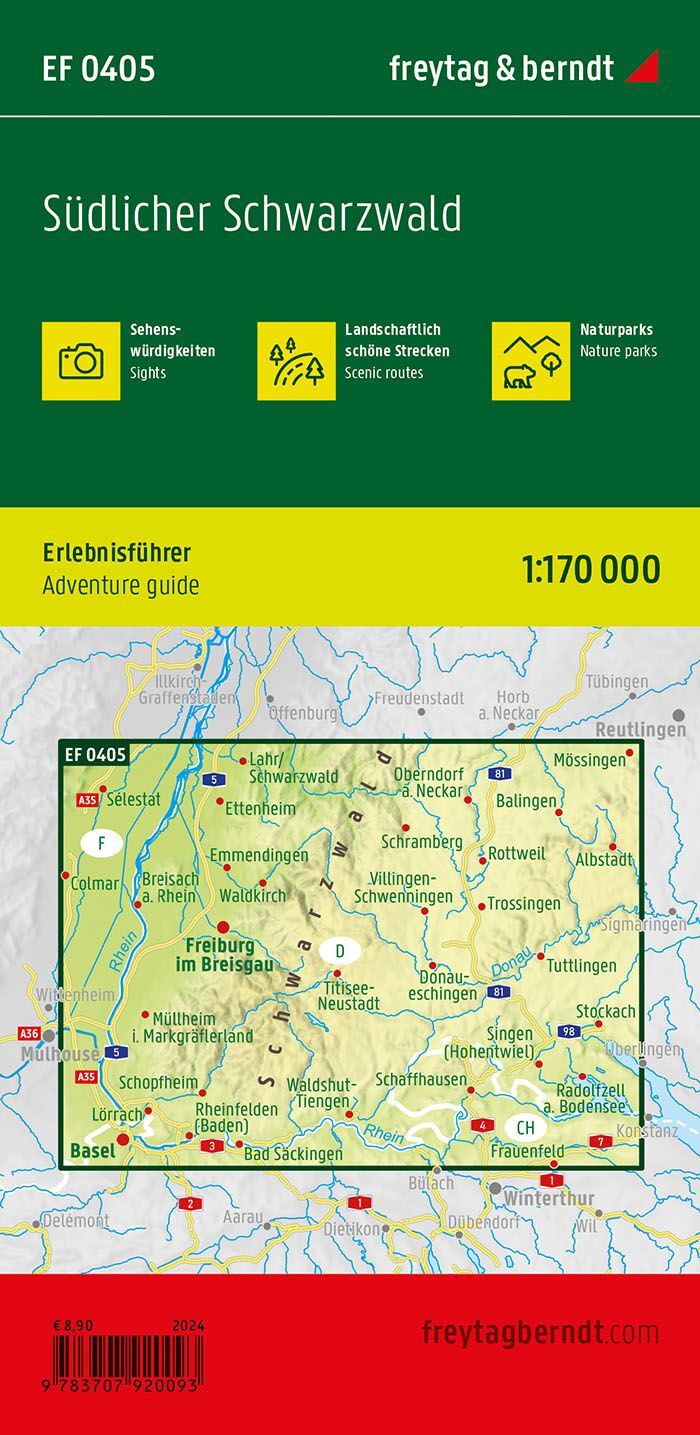 Sørlige Schwarzwald – fritidskart 1:170 000 (vannfast) – bakside