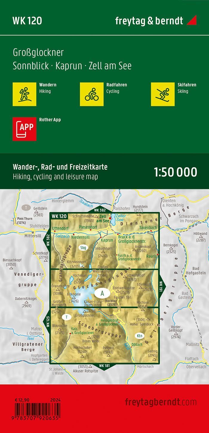 Großglockner, Sonnblick, Kaprun og Zell am See – turkart 1:50 000 (vannfast) – bakside