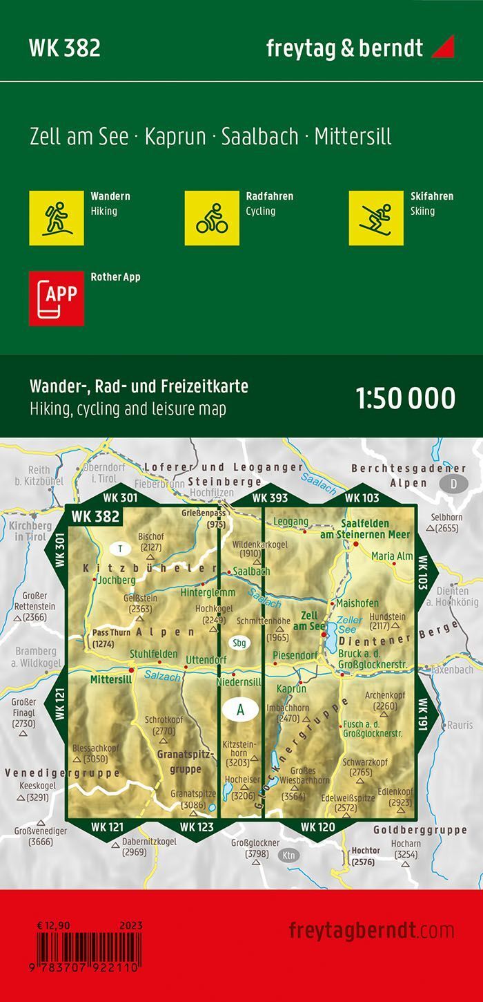 Zell am See og Kaprun – turkart 1:50 000 (vannfast) – bakside