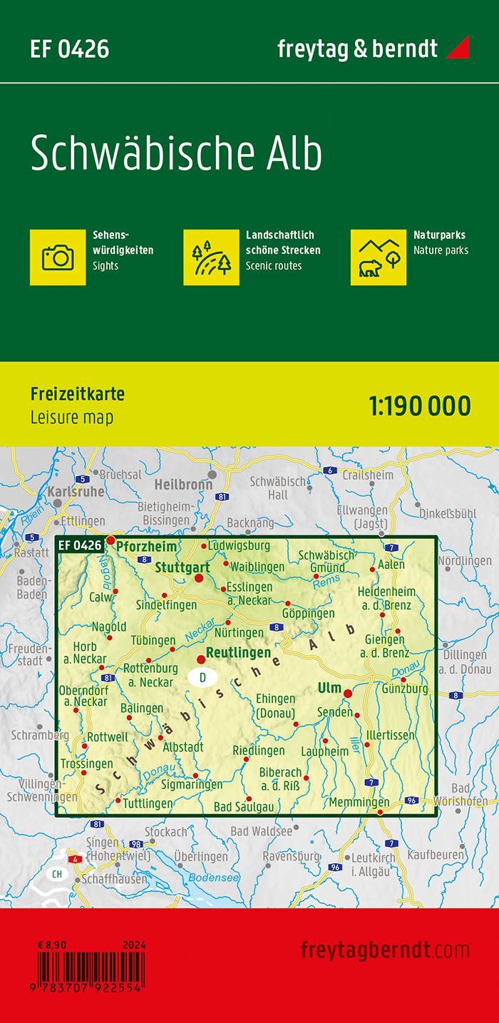 Schwäbische Alb – Leisure Map 1:190,000 (Waterproof) – Back Cover