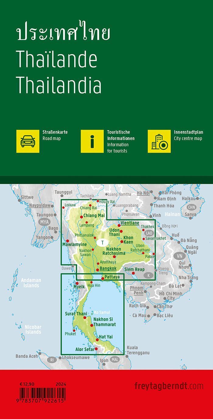 Thailand – veikart (flerspråklig) – bakside