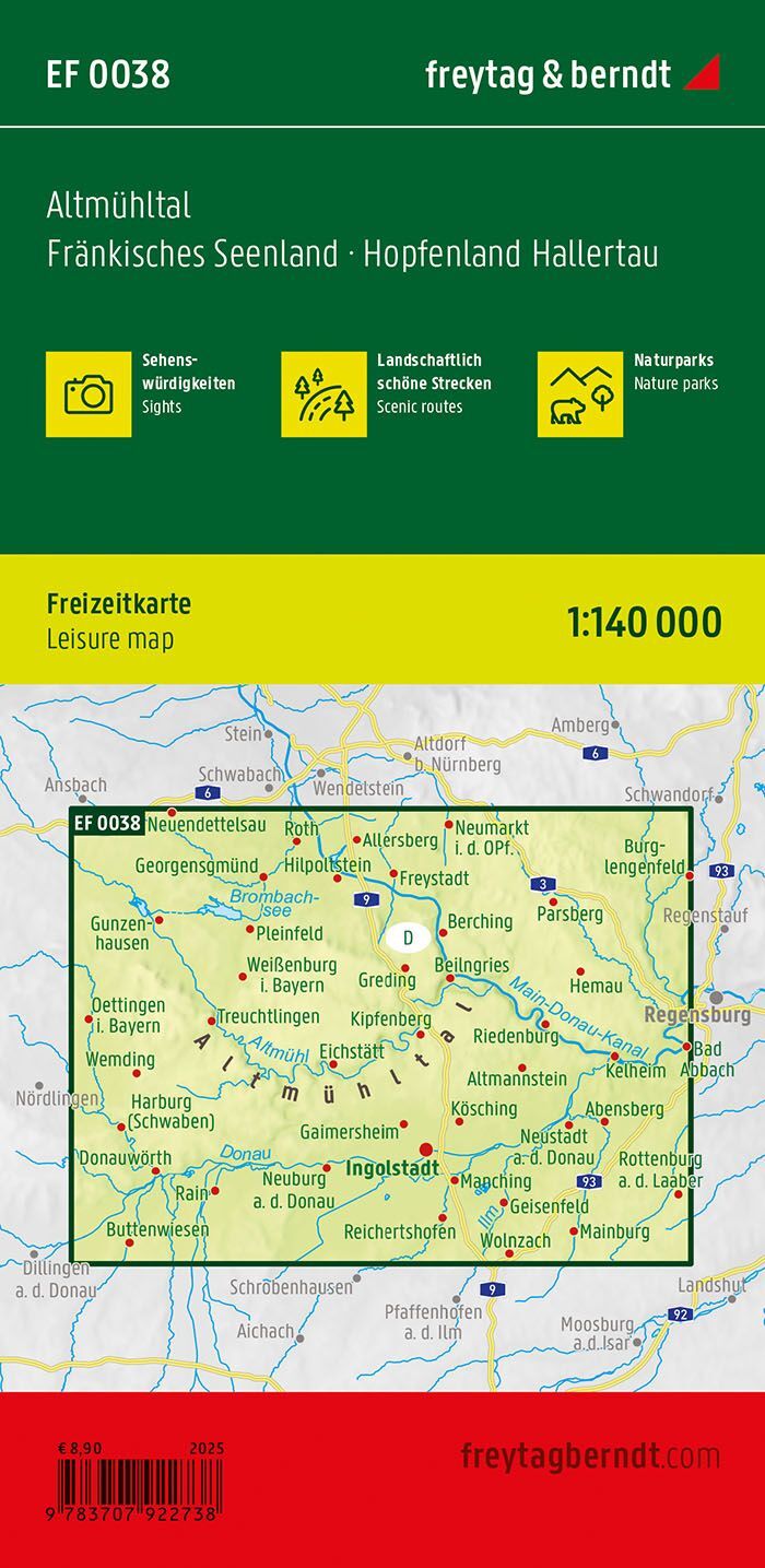 Altmühltal – fritidskart 1:140 000 (vannfast) – bakside