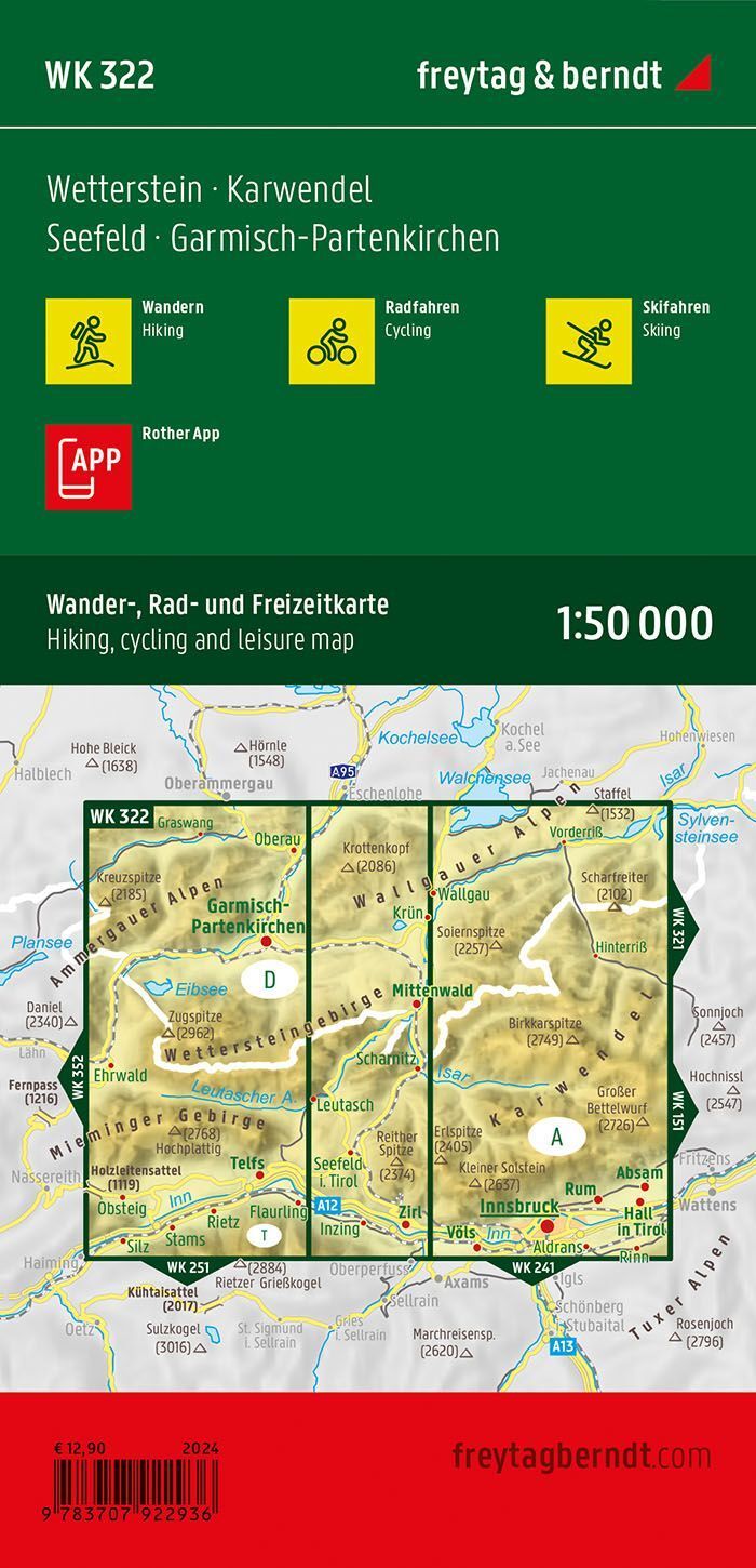 Wetterstein og Karwendel – turkart 1:50 000 (vannfast) – bakside