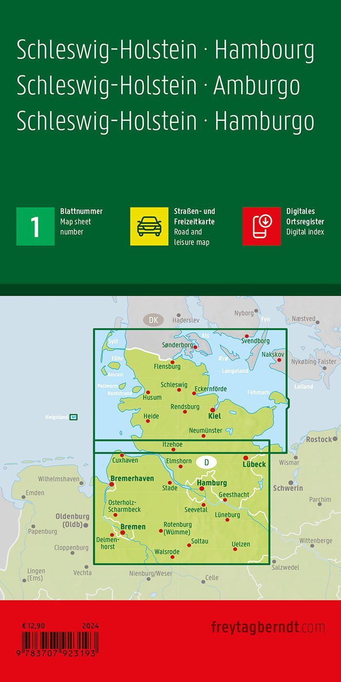 Schleswig-Holstein og Hamburg – veikart (flerspråklig) – bakside