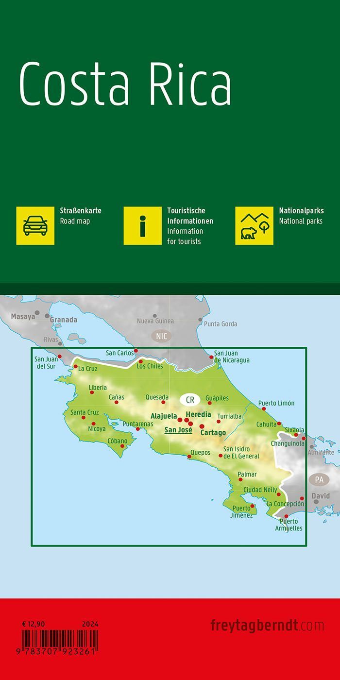 Costa Rica – veikart (flerspråklig) – bakside