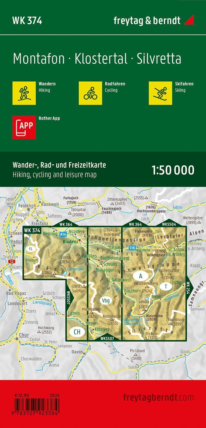 Montafon, Silvretta og Klostertal – turkart 1:50 000 (vannfast) – bakside