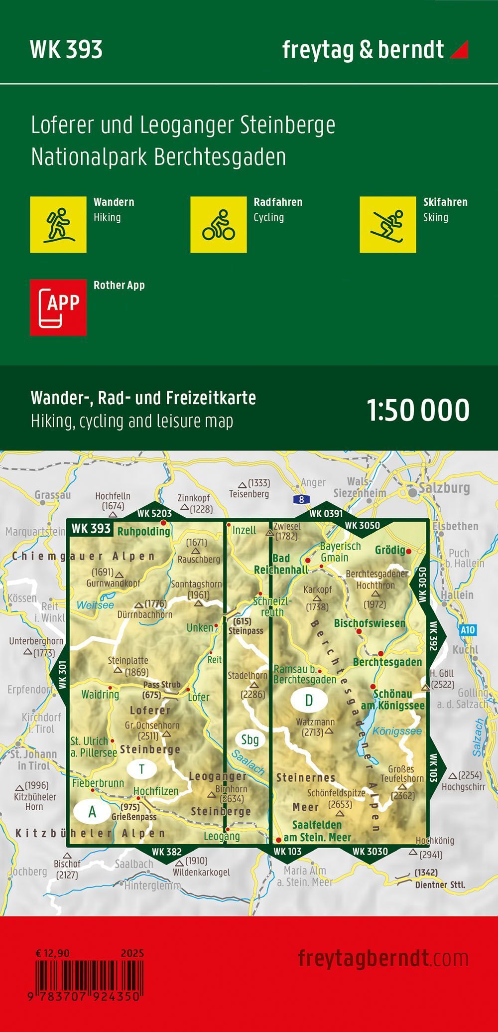 Loferer og Leoganger Steinberge – turkart 1:50 000 (vannfast) – bakside
