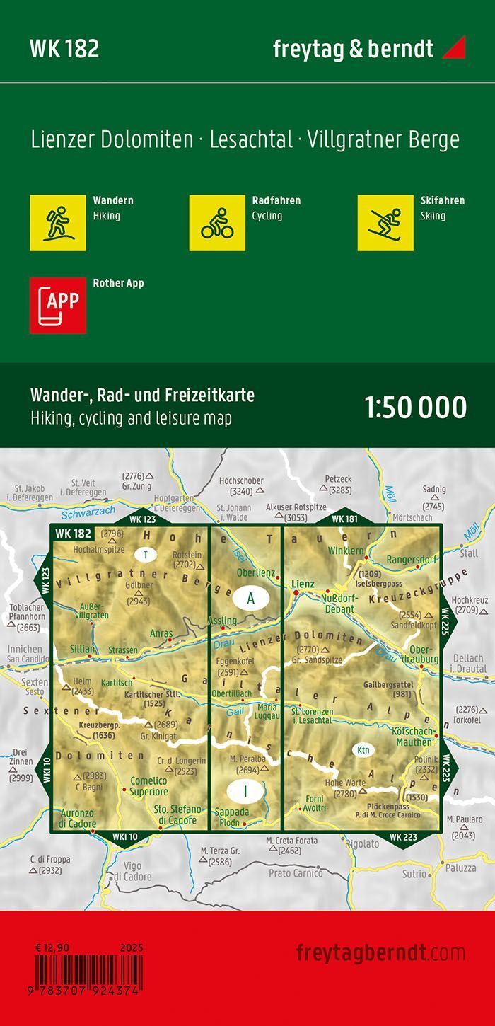 Lienzer Dolomittene – turkart 1:50 000 (vannfast) – bakside