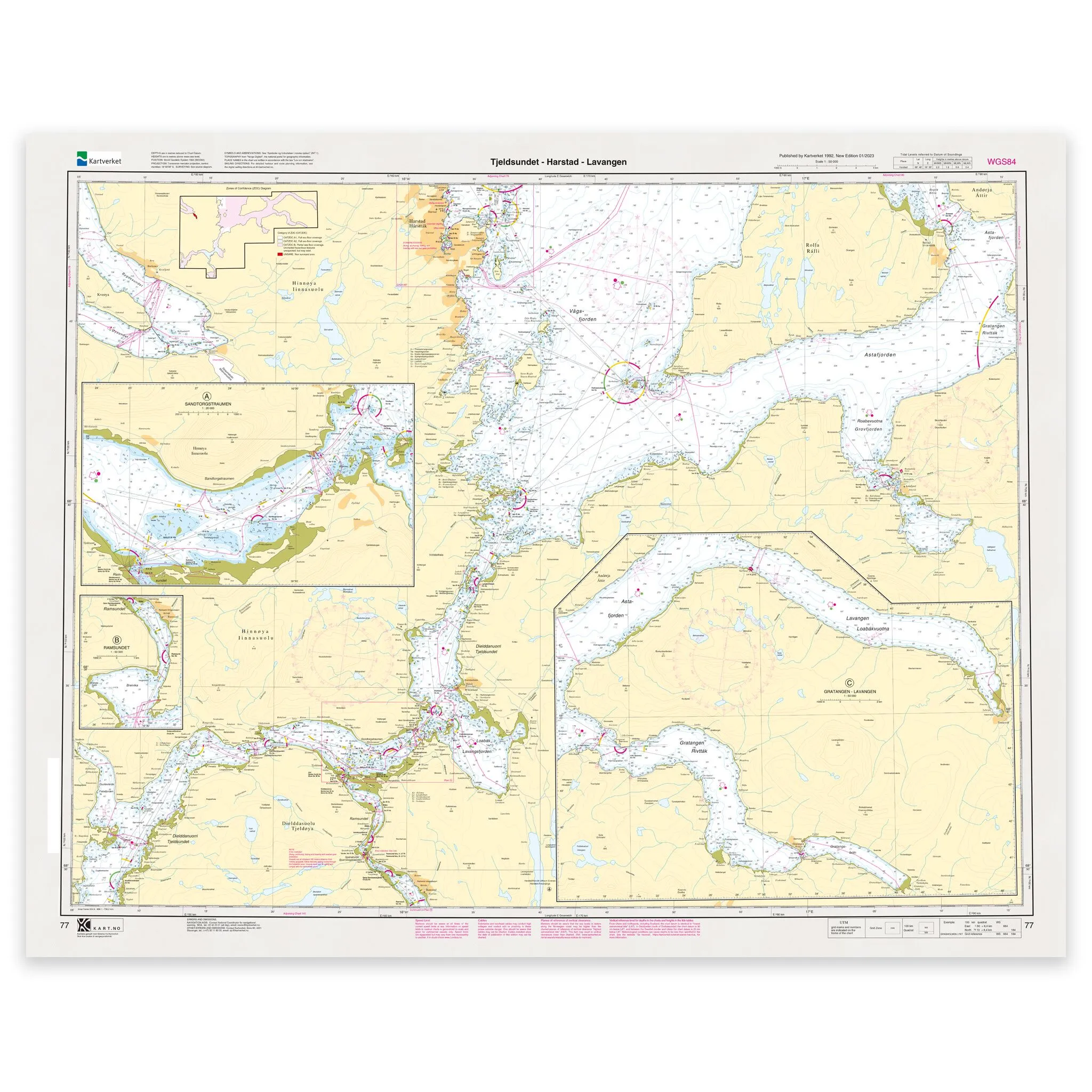 Kartverket - hovedkart 77: Tjeldsundet – Harstad – Lavangen