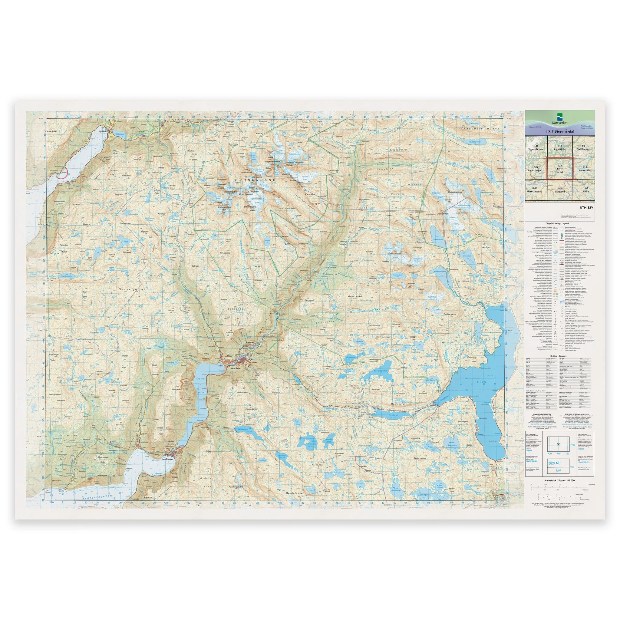 Kartverket - landkart (N50): 12-E Øvre Årdal