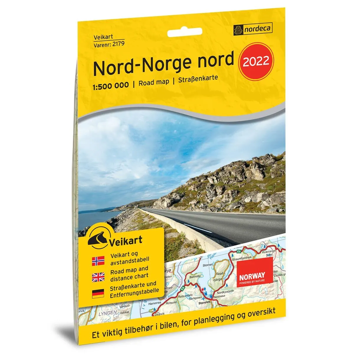 Veikart for Nord-Norge Nord i målestokk 1:500 000 med vei- og reisemål