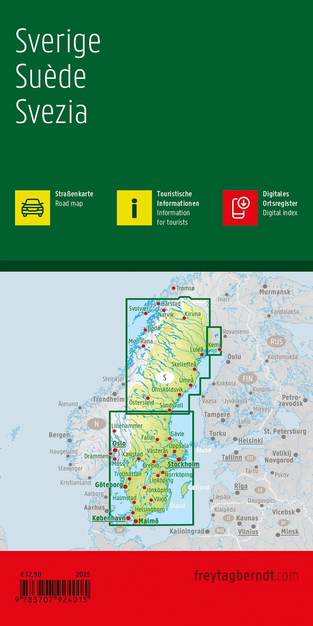 Bakside av Sverige veikart 1:600 000