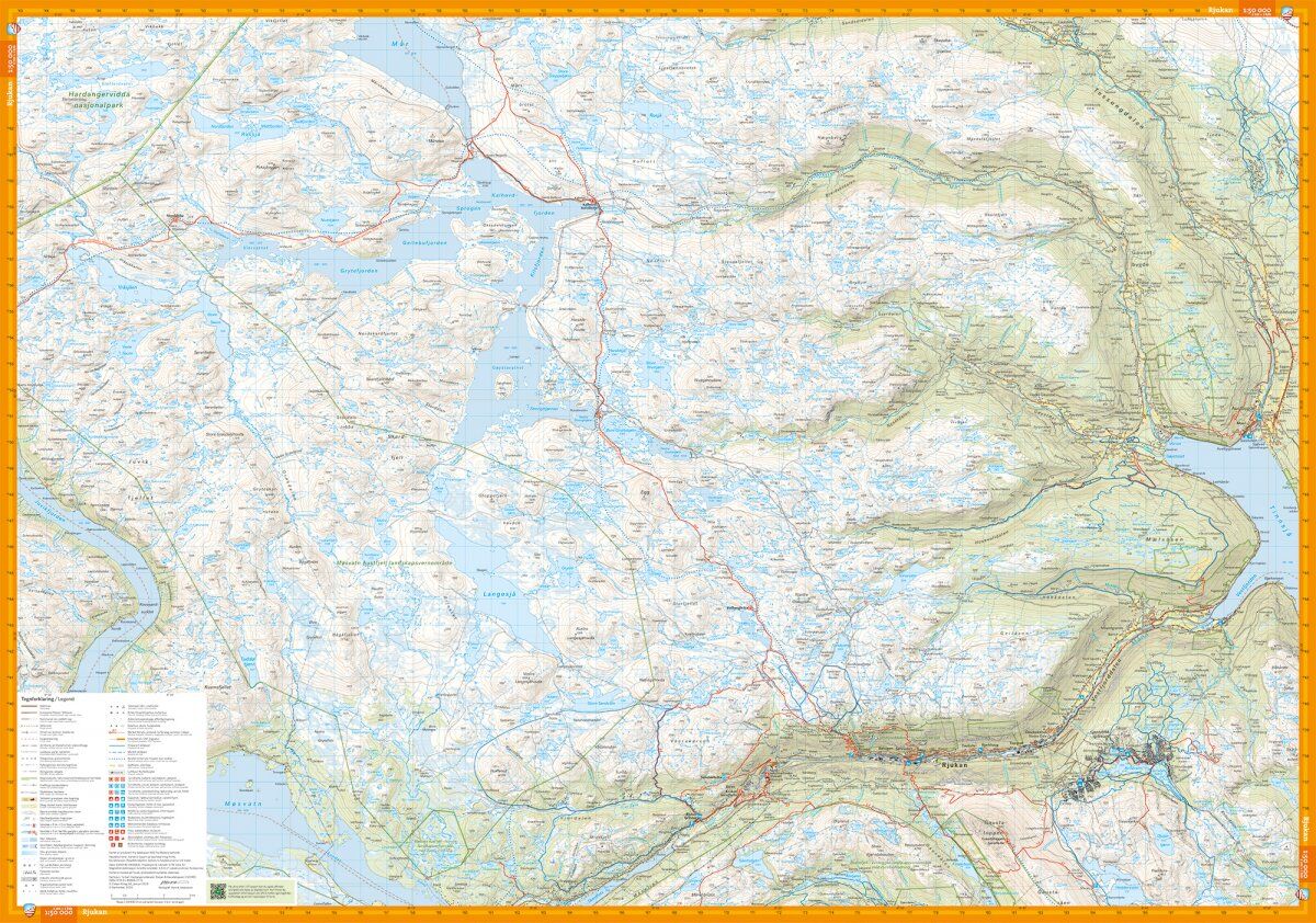 Turkart over Hardangervidda øst med Rjukan og Gaustatoppen