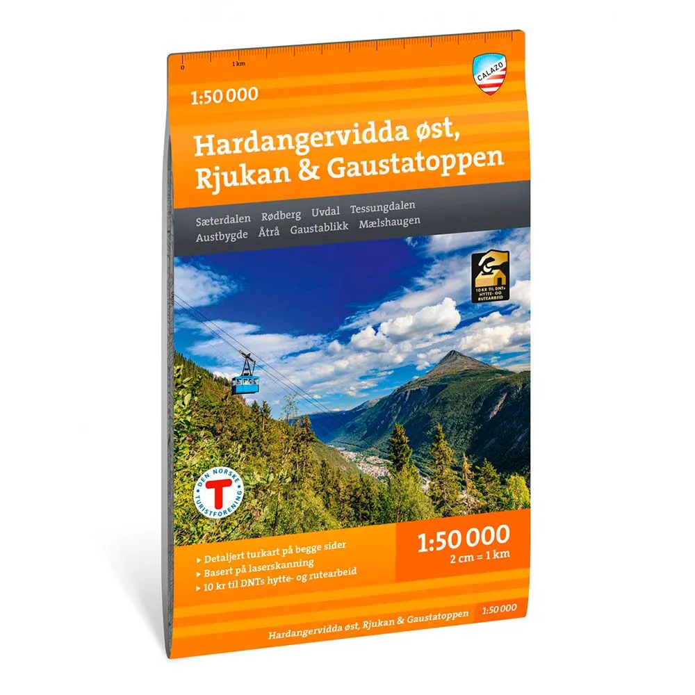 Turkart over Hardangervidda øst med Rjukan og Gaustatoppen