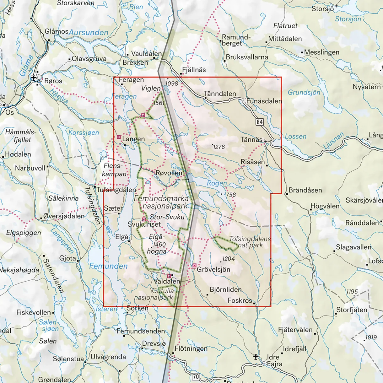 Kartutsnitt Grövelsjön Rogen turkart 1:50 000