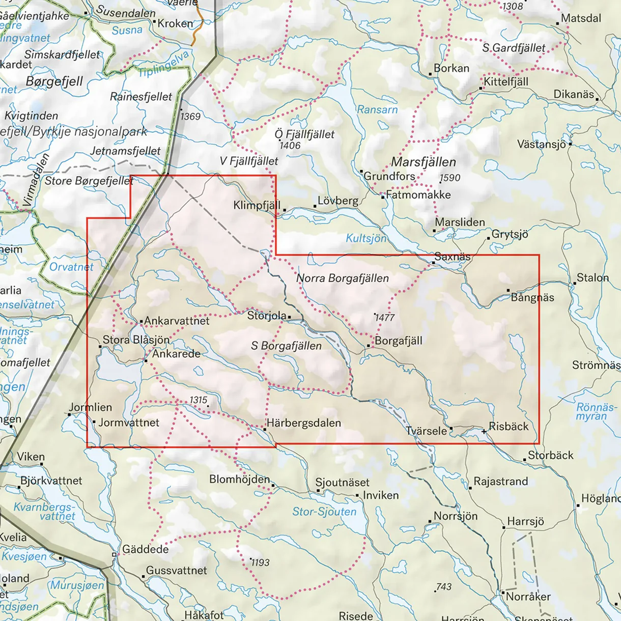 Borgafjäll Saxnäs Stekenjokk turkart 1:50 000 Calazo