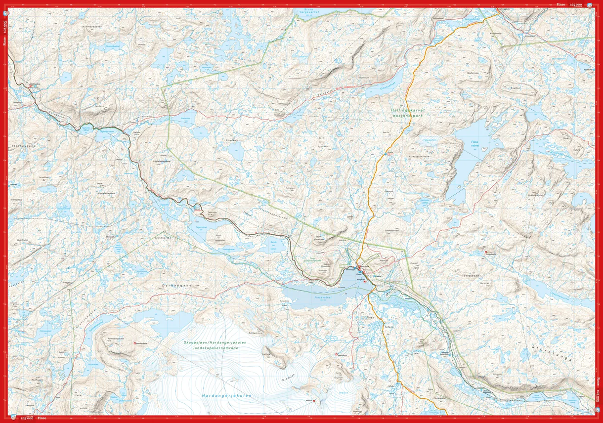 Aurlandsdalen Finse komplett høyfjellskart forside og bakside
